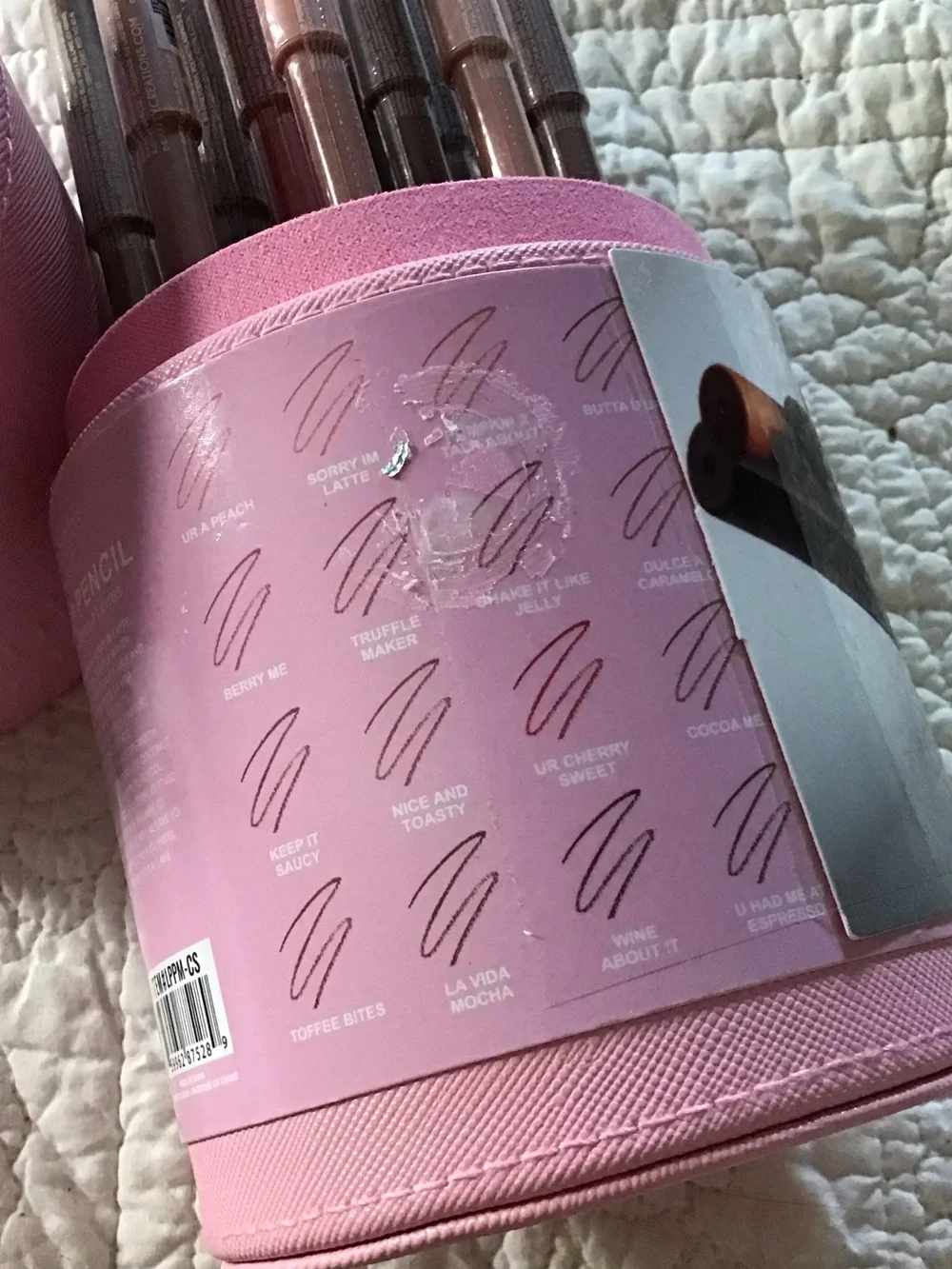 New Beauty Creations Pink Cylindrical Wooden 15 Lip Pencil Case with Charm
